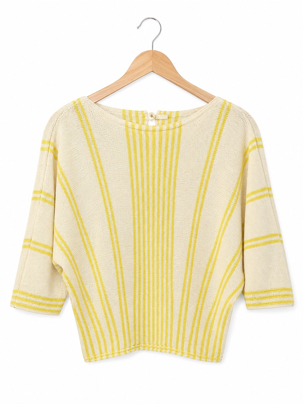 Moth Anthropologie Cream Yellow Striped Boat Neck Knit Sweater Medium Preppy